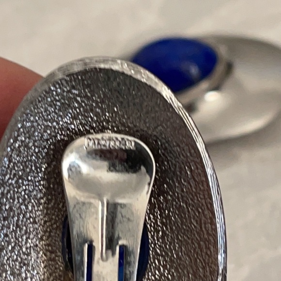 Silver and Royal Blue Clip Earrings - Picture 7 of 7